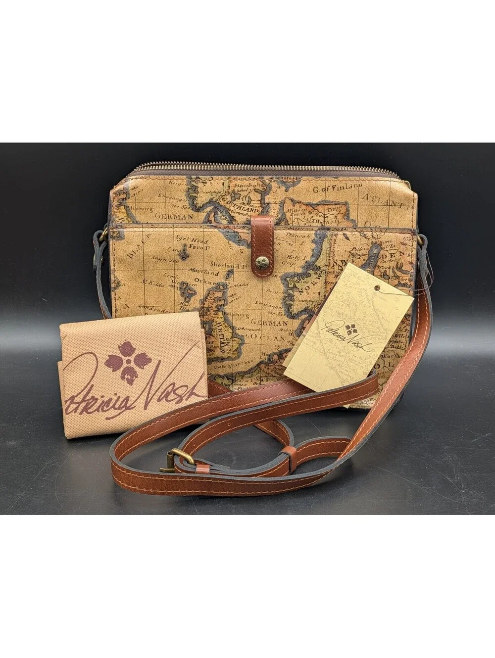 Patricia Nash Nerina Crossbody Bag European Map Leather NWT Dust Bag Included